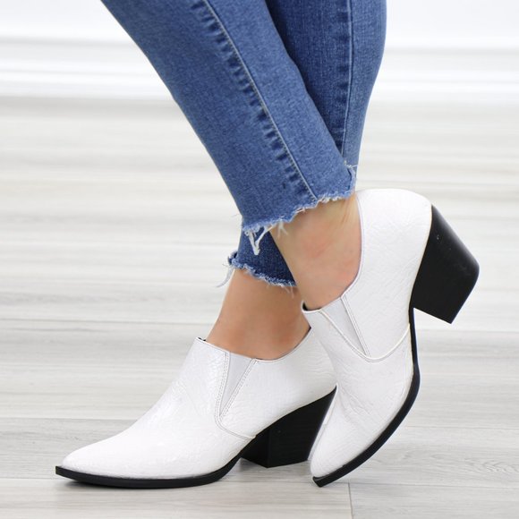 Slip On White Snake Texture Low Cut Booties - Picture 9 of 11